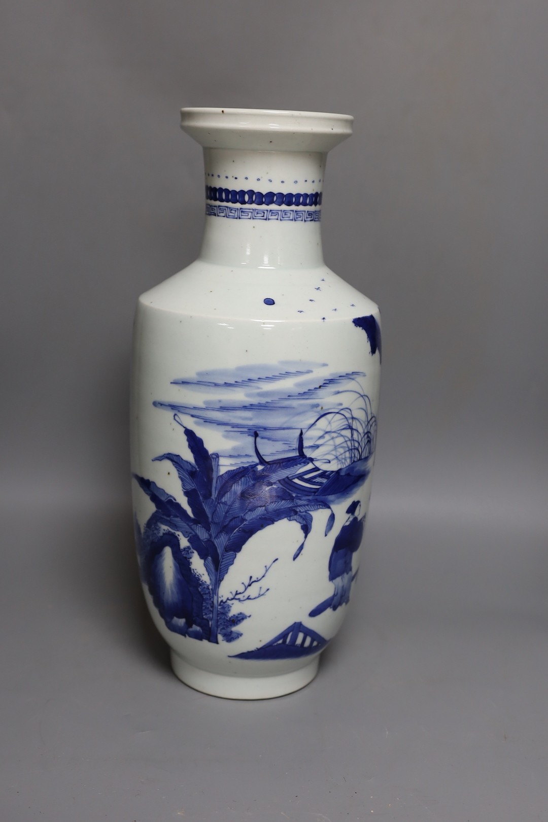 A Chinese blue and white rouleau vase 40cm